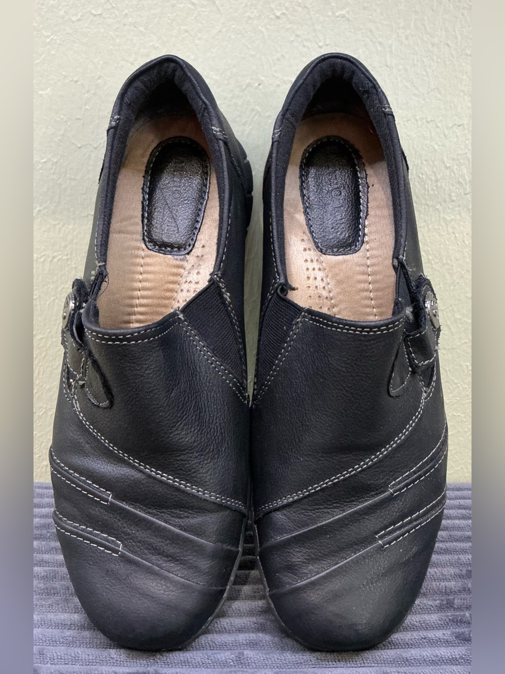 Earth Origins Naya Black Leather Flats Comfort Loafer Gorpcore Granolachic Sz 10